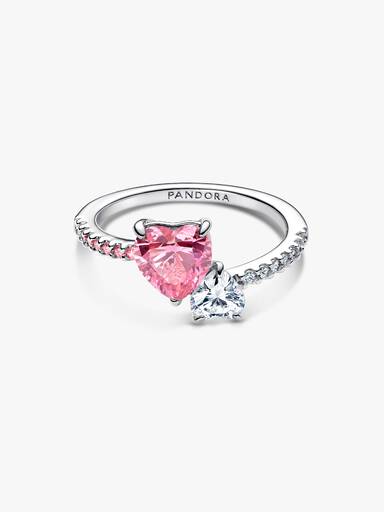 Bague Scintillante Double Cœur Rose & Incolore
