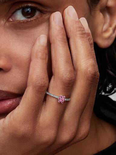 Bague Fleur Rose Scintillante