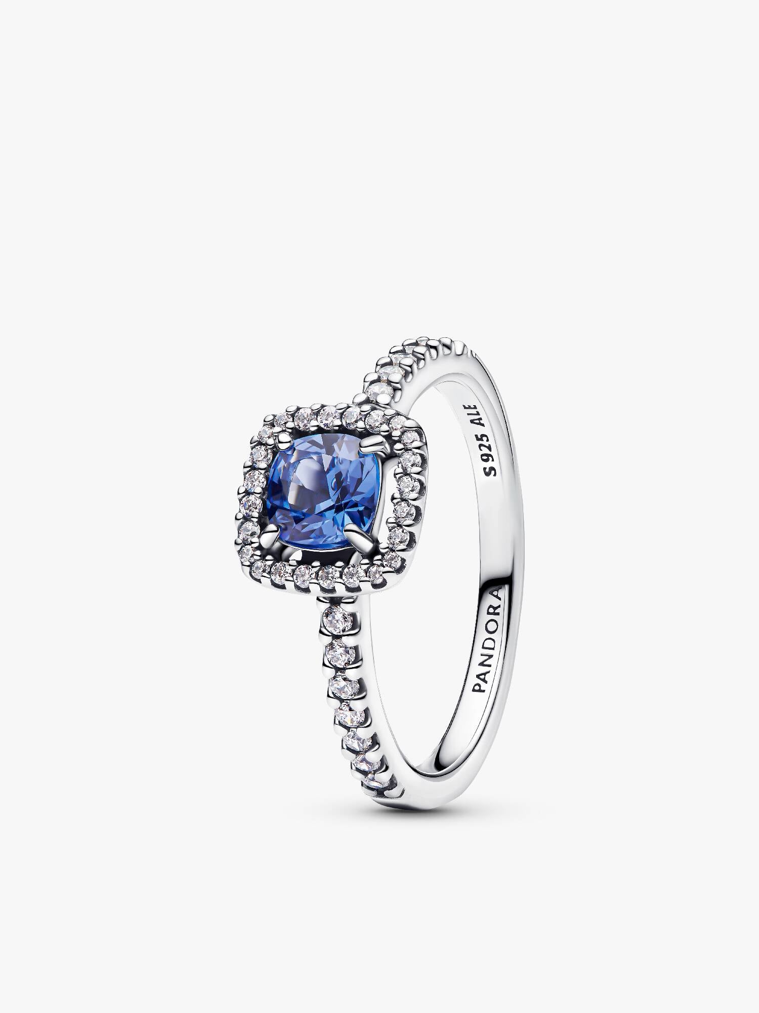 Bague Halo Bleu Carré Scintillant