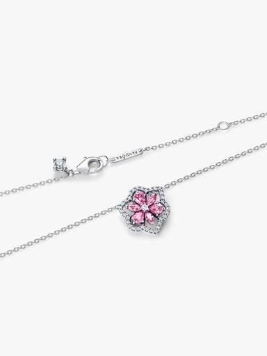 Collier avec Pendentif Fleur Rose Herbier Scintillant