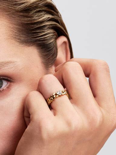 Bague Cœur Maille Cubaine Dorée