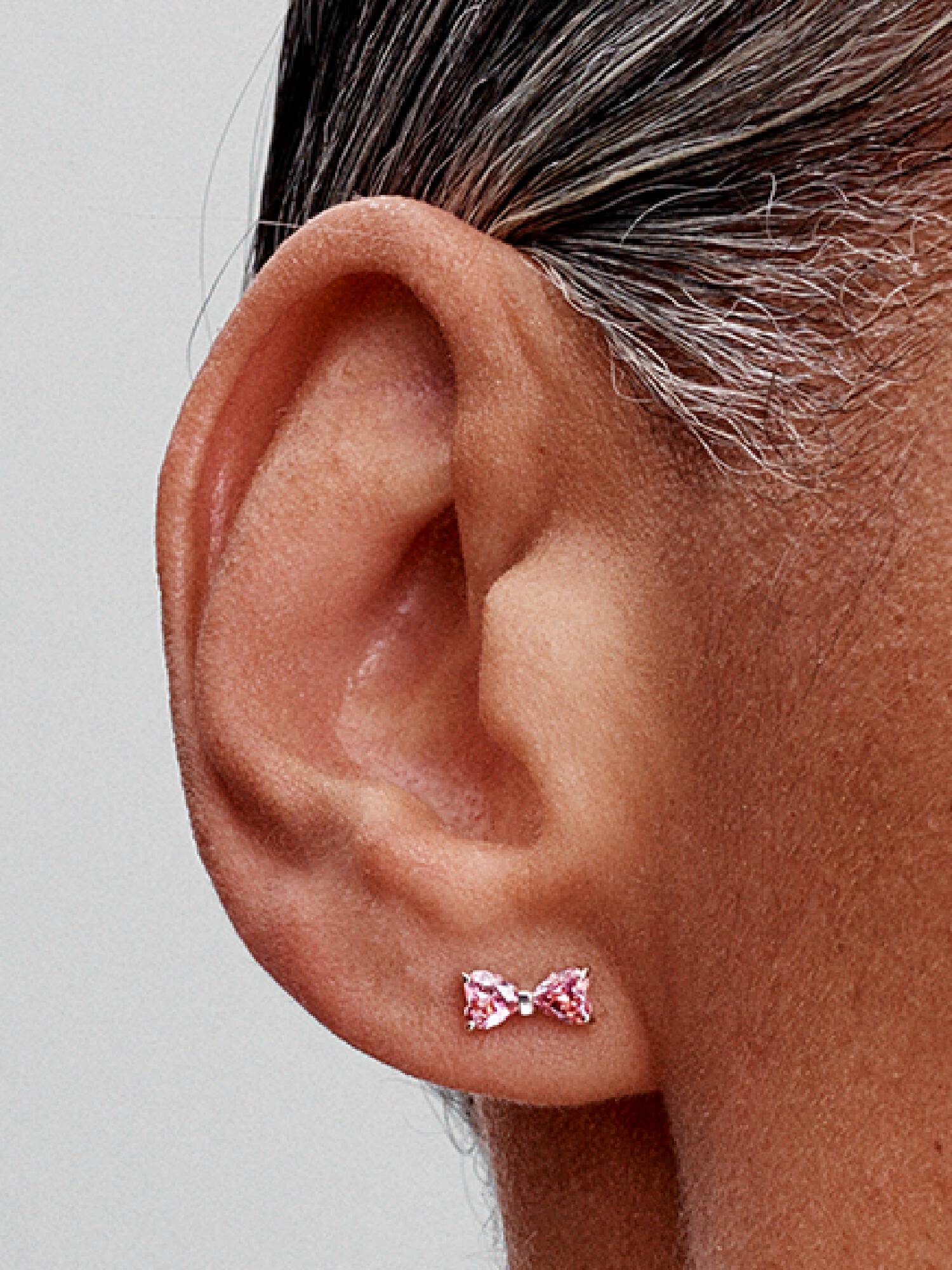 Clous d'Oreilles Nœud Rose Scintillant
