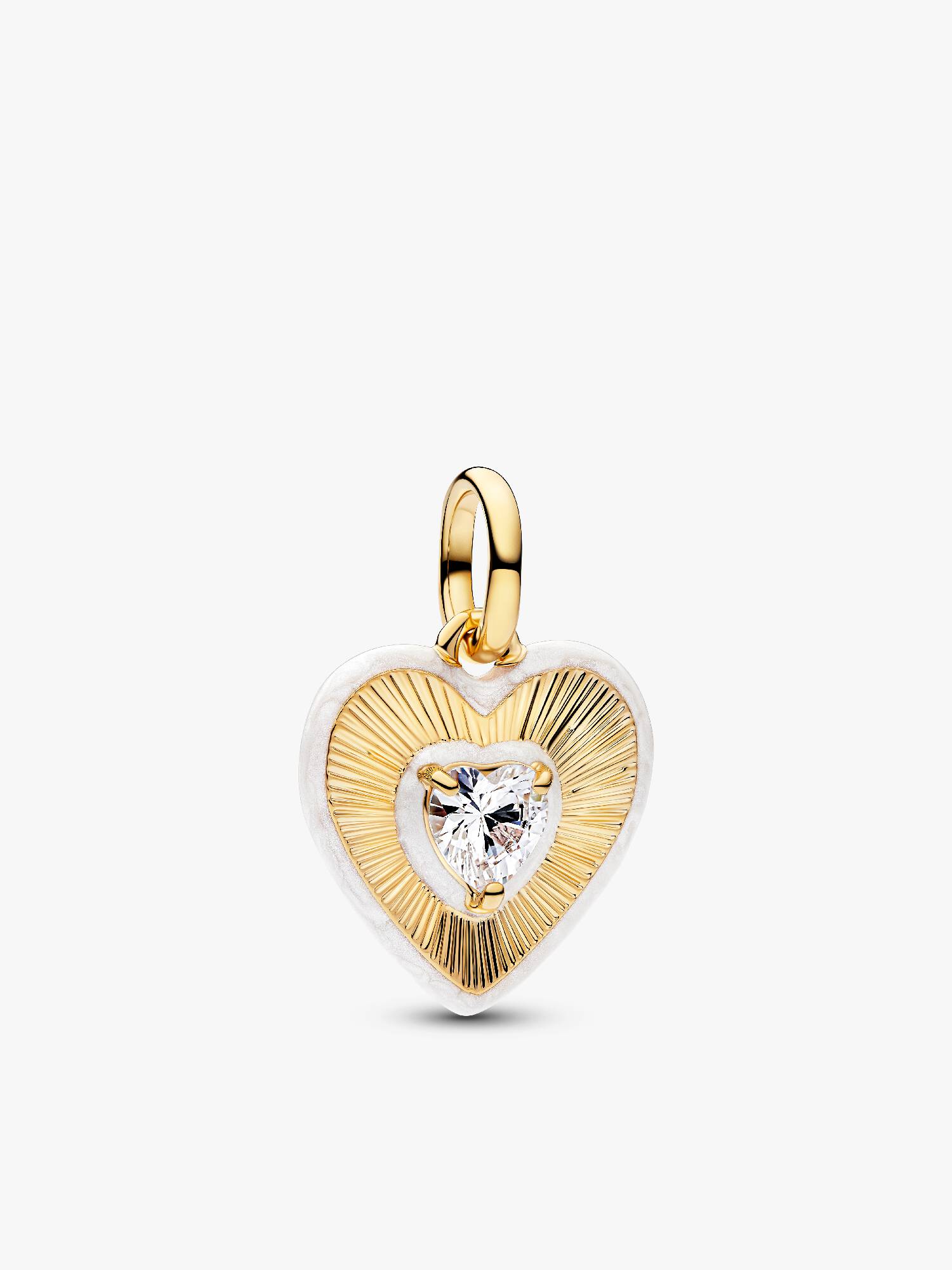 Charm Médaillon Cœur Blanc Rayonnant Doré