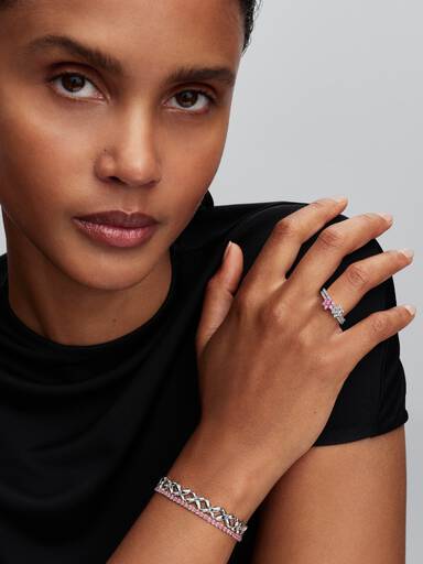 Bague Fleur Rose Scintillante