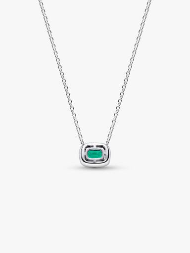 Collier avec Pendentif Halo Vert Scintillant Rectangulaire