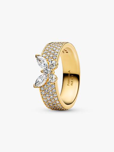 Bague Cocktail Papillon Scintillant Dorée