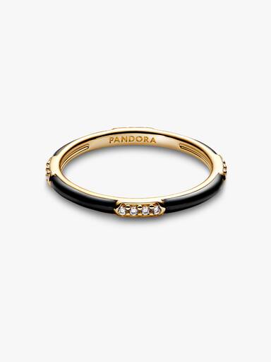 Bague Résine Façon Émail Noire & Pierres