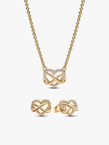 Parure Dorée à l'Or Collier et Clous d'Oreilles Cœur Infini Scintillants