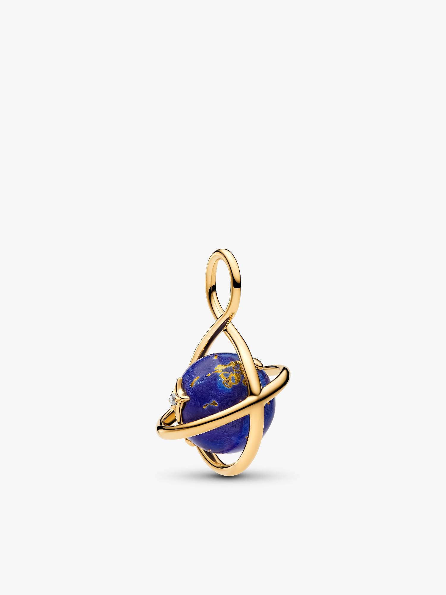 Charm Pendant Planète Bleu Céleste Rotatif Doré