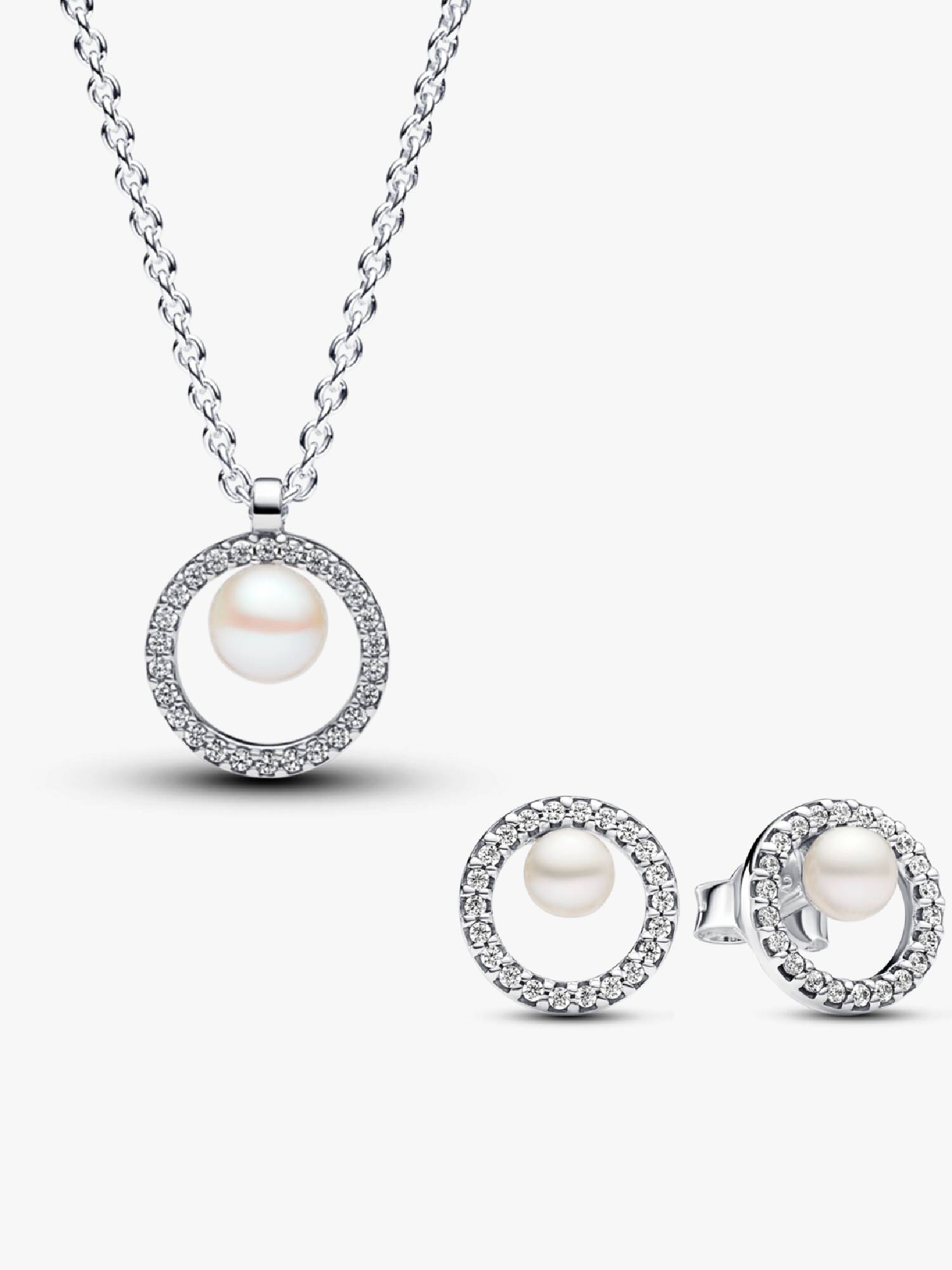 Parure Collier et Clous d'Oreilles Perle de Culture d'Eau Douce Traitée & Pavé