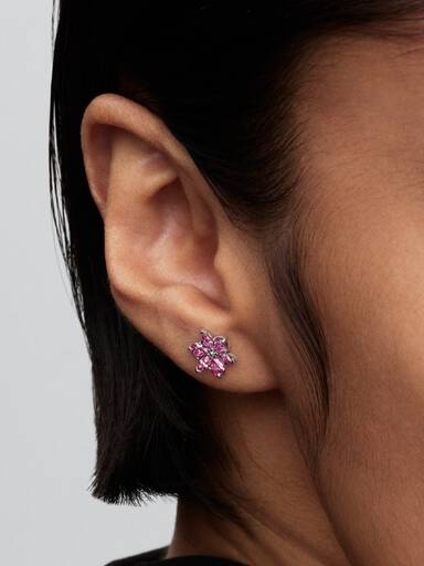 Clous d’Oreilles Fleur Rose Herbier Scintillant