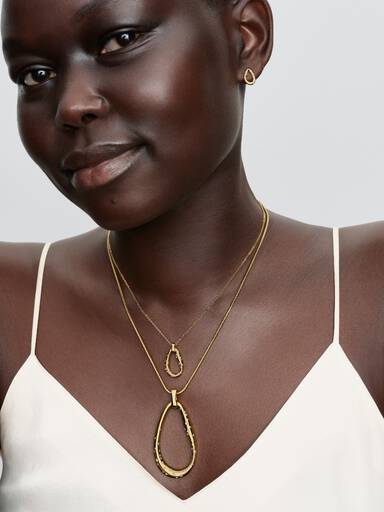 Collier avec Pendentif XL Serti de Forme Organique Doré