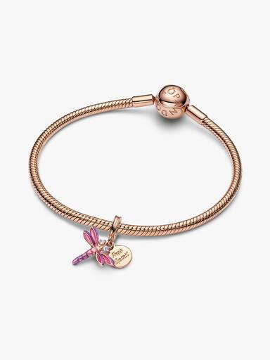 Charm Pendant Double Libellule Rose