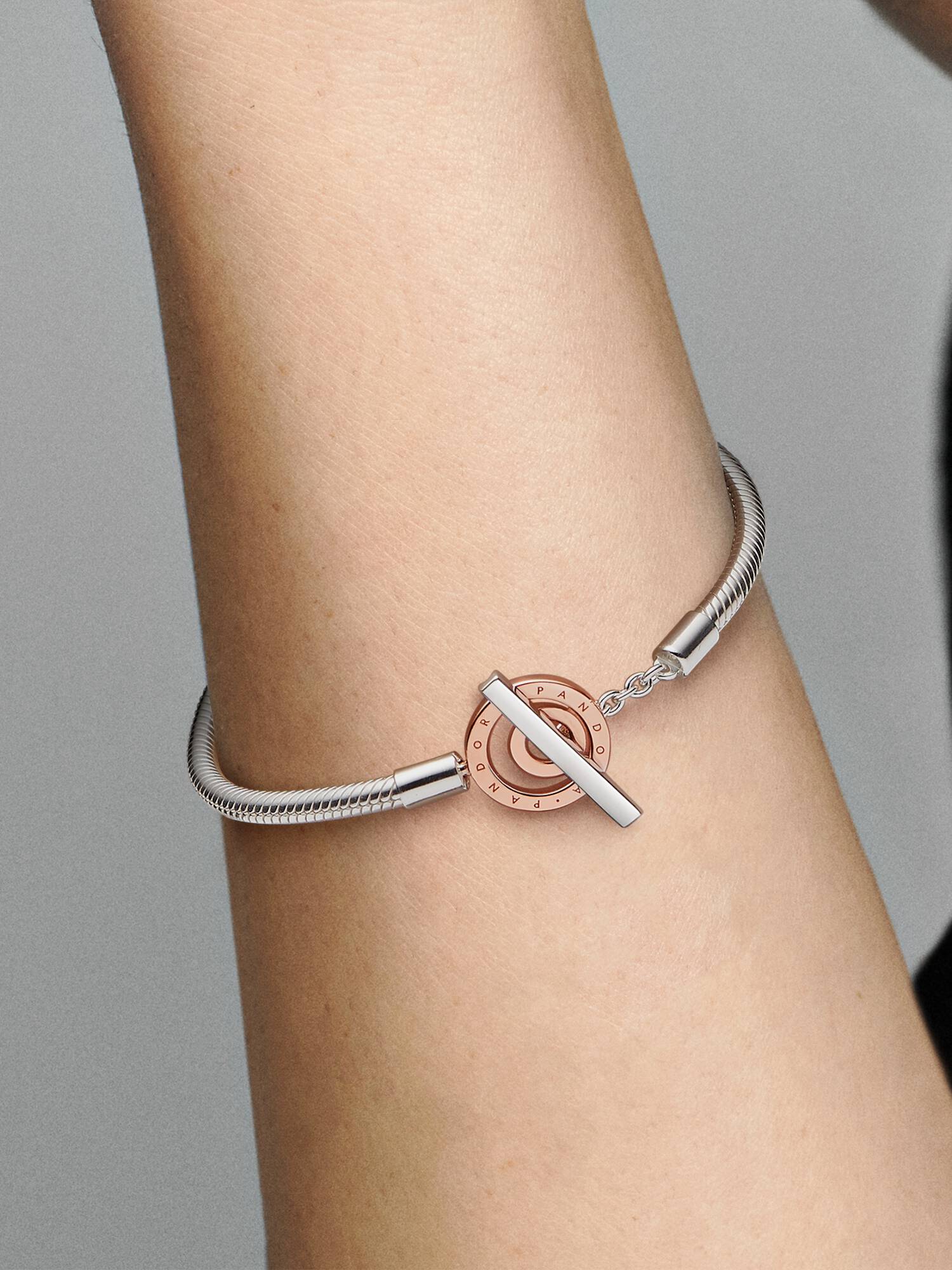 Bracelet Maille Serpent Fermoir en T Bicolore Pandora Moments