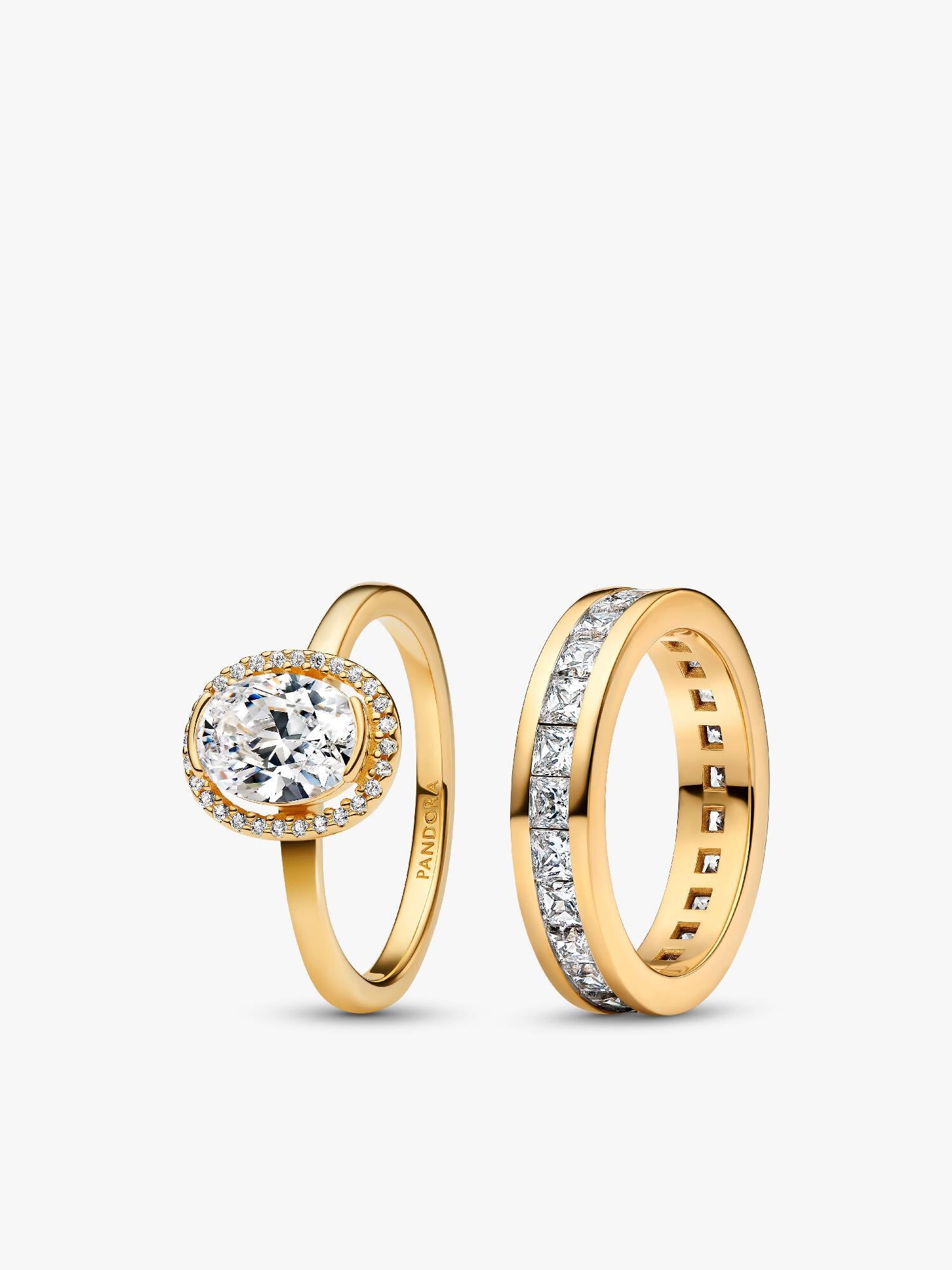 Ensemble de Bagues Éternité & Halo Ovale Scintillant