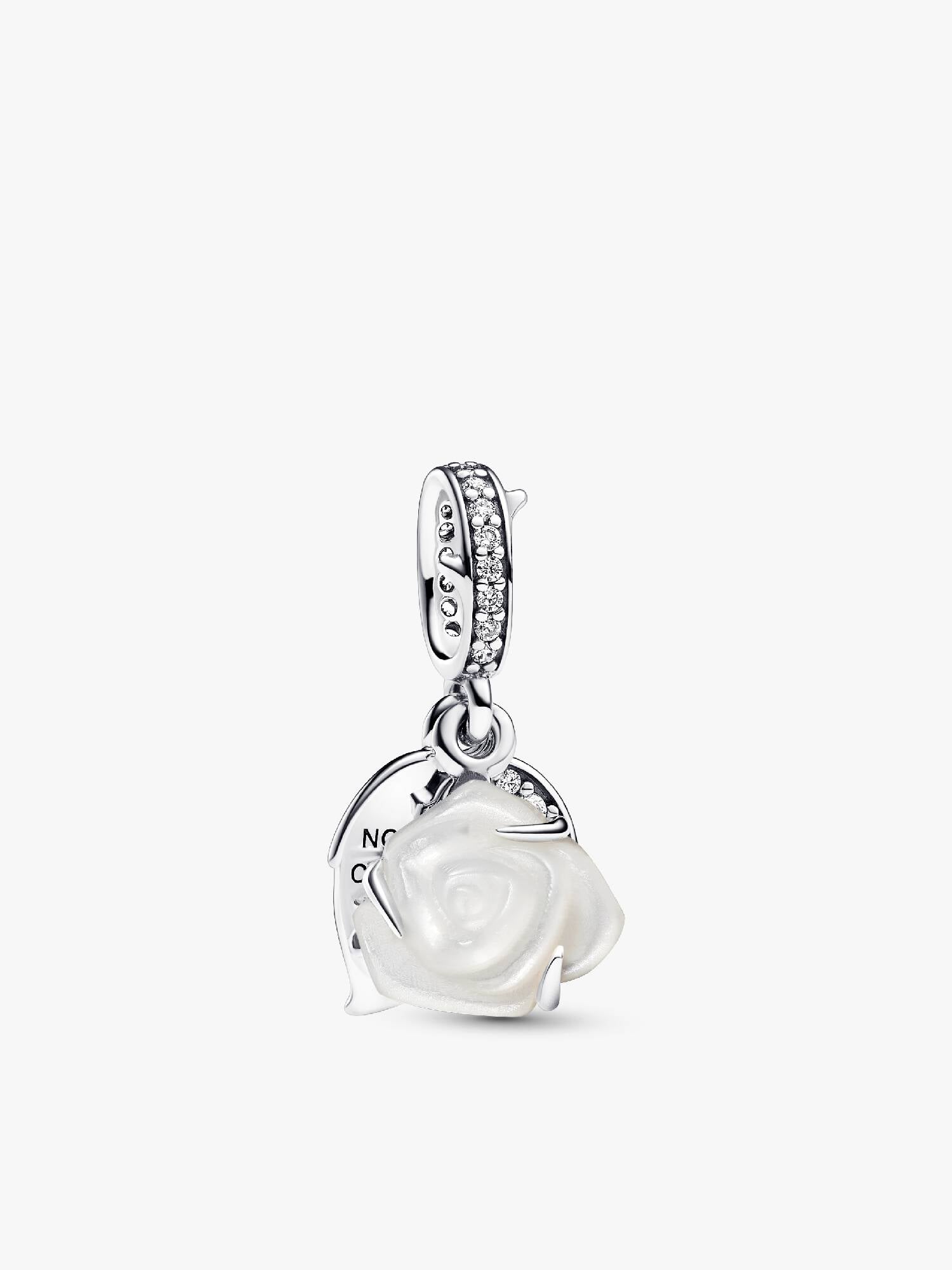 Charm Pendant Double Rose Blanche en Fleur