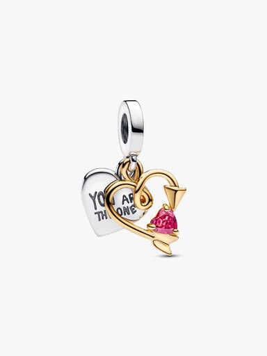 Charm Pendant Double Cœur & Flèche Gravable