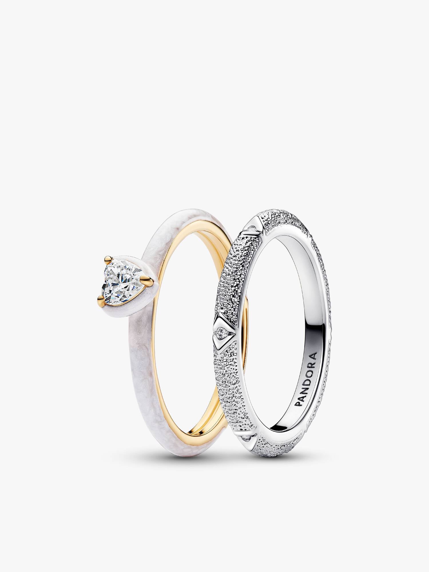 Ensemble de Bagues Texture & Cœur Chakra Blanc Argent Massif & Métal doré à l'Or 14 carats