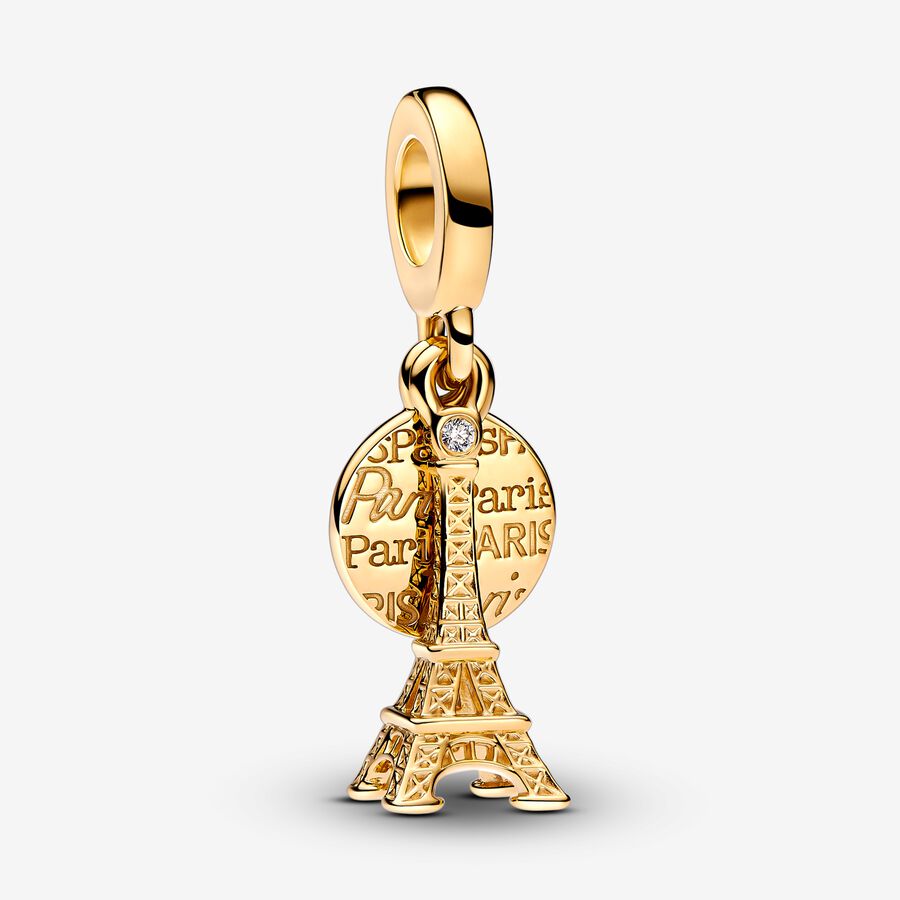 Charm Pendant Double Gravable Diamant de Laboratoire Tour Eiffel de Paris image number 0