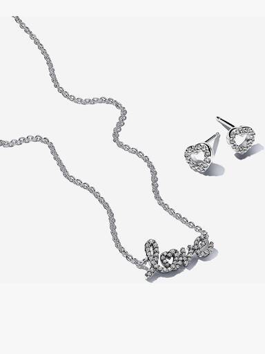 Parure Collier Love et Clous d'Oreilles Cœur Ouvert