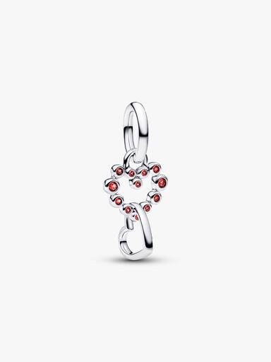 Charm Pendant Cœurs Entrelacés et Pierres Rouges