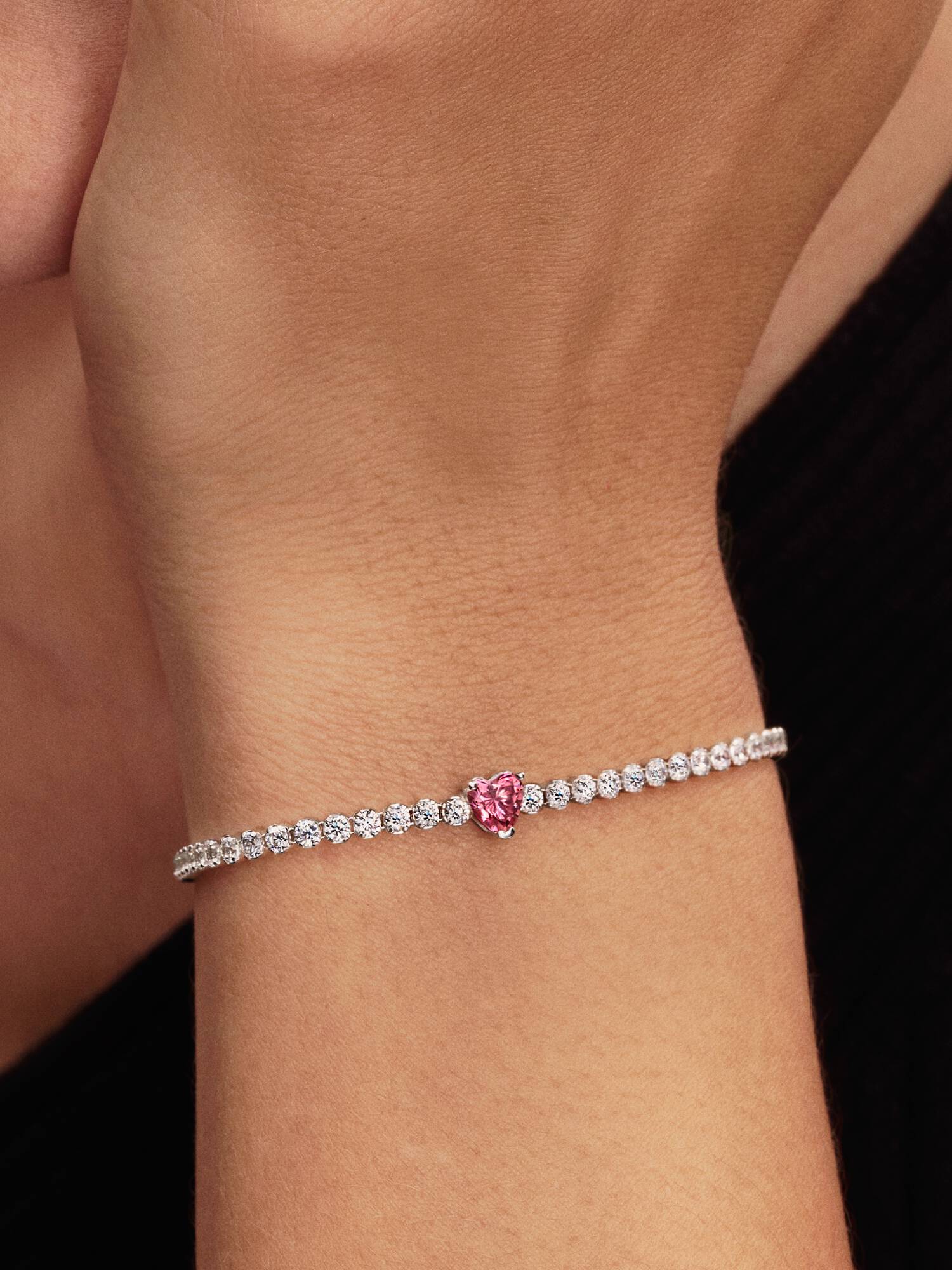 Bracelet Rivière Cœur Scintillant Rose