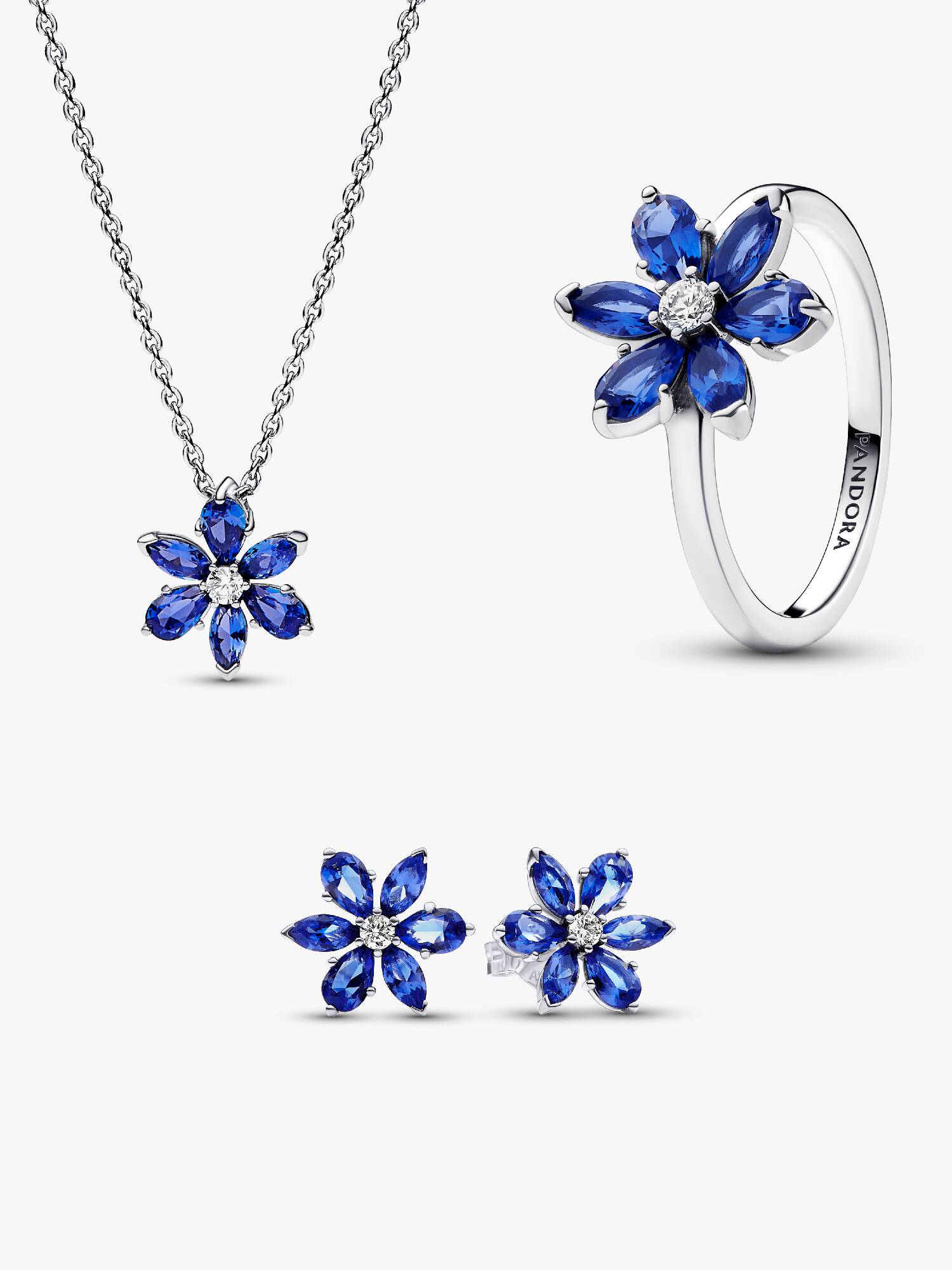 Parure Bague, Collier et Clous d'Oreilles Herbier Bleu Scintillant
