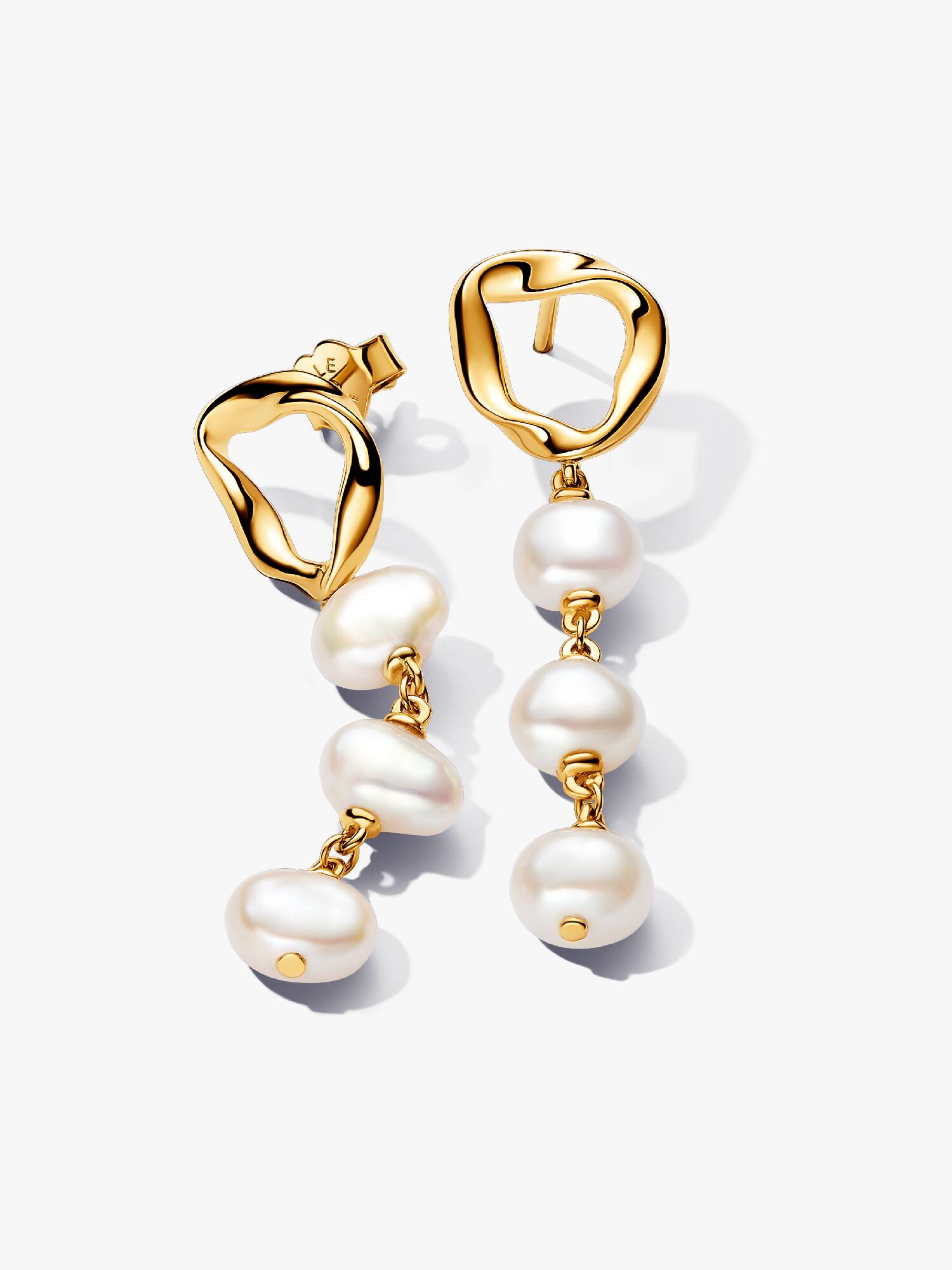 Pendants d’Oreilles Cercle de Forme Organique & Perles de Culture d'Eau Douce Traitées