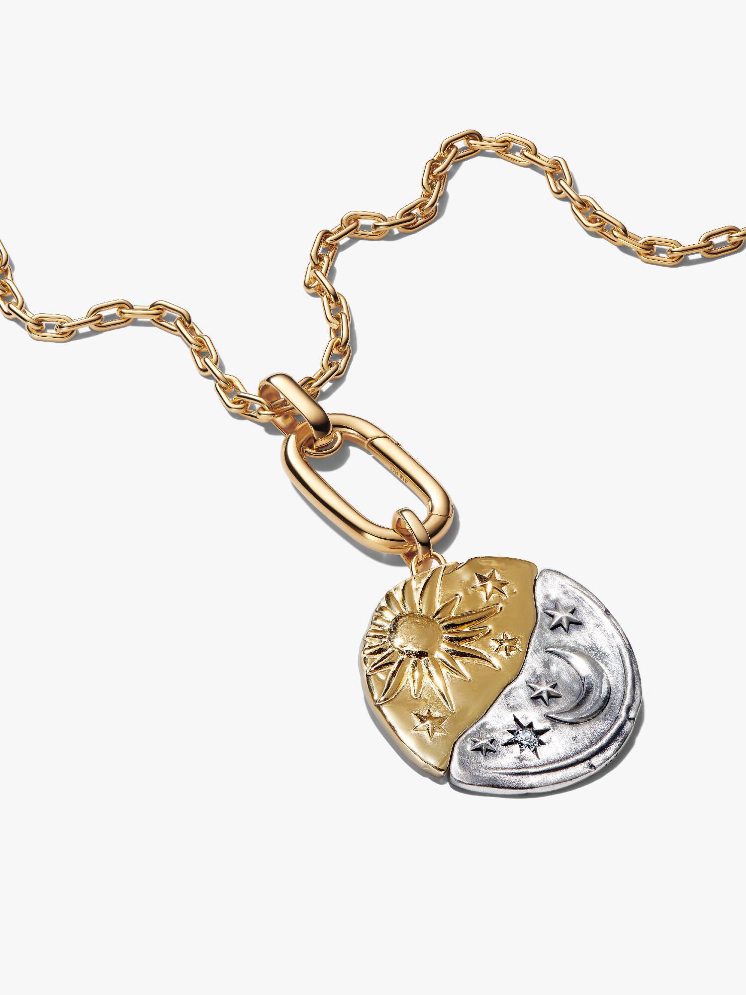 Coffret Cadeau Collier Médaillon XL Soleil et Lune Doré