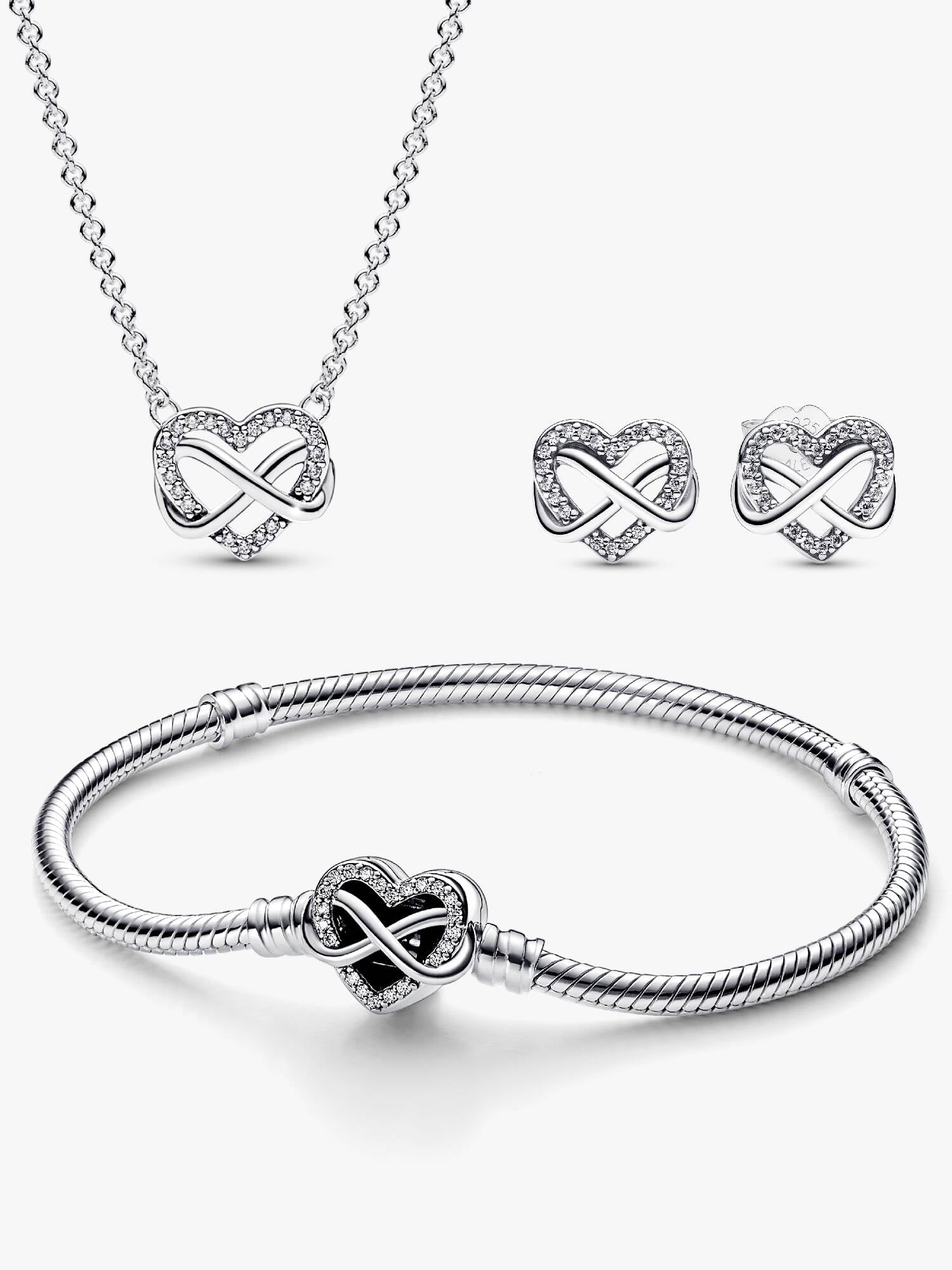 Parure Bracelet, Collier et Clous d'Oreilles Cœur Infini Scintillants