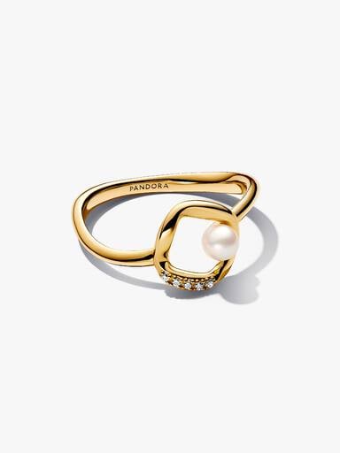 Bague Cercle Pavé de Forme Organique & Perle de Culture d'Eau Douce Traitée