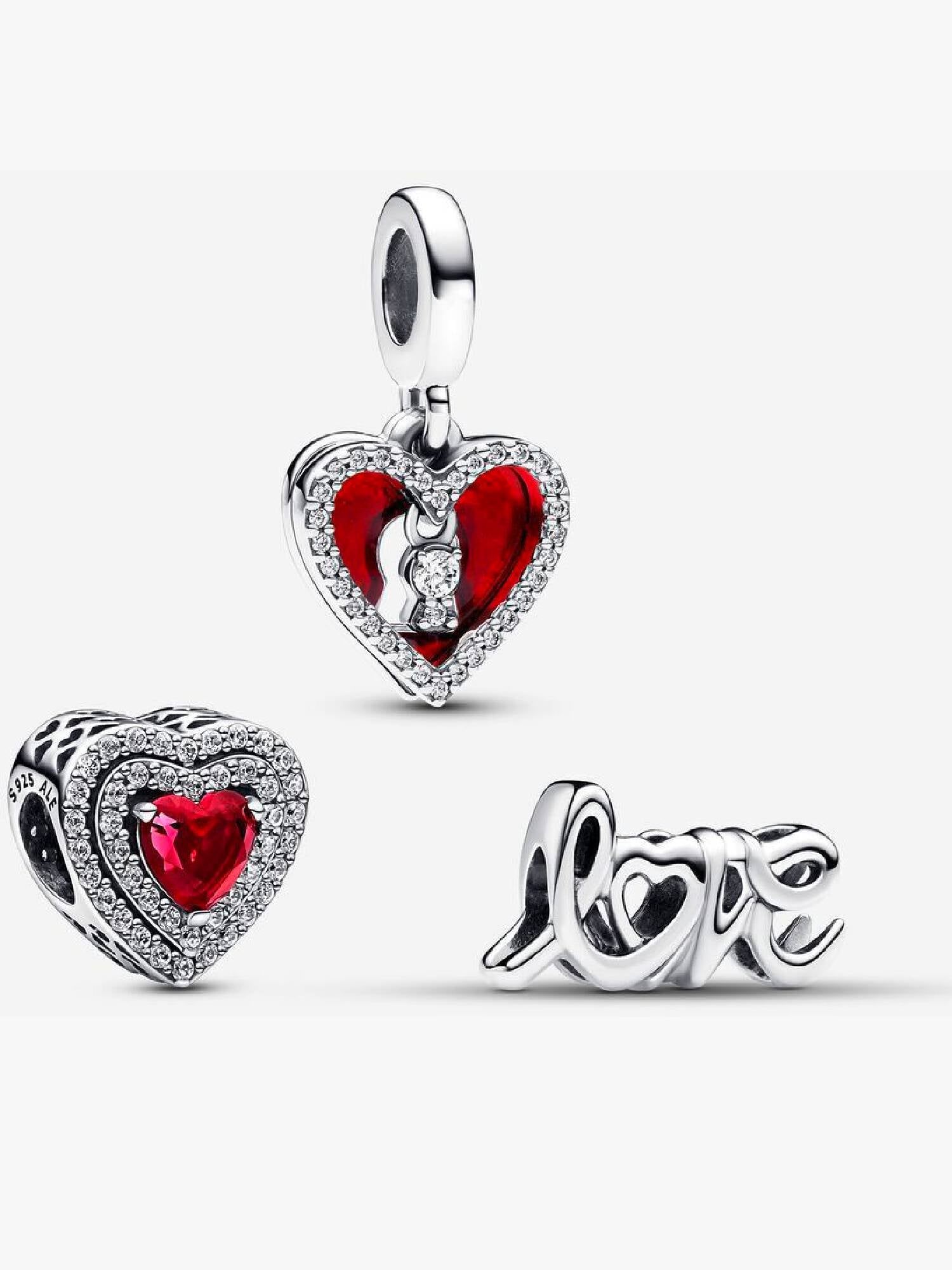 Set de Charms Cœurs Rouges et Love