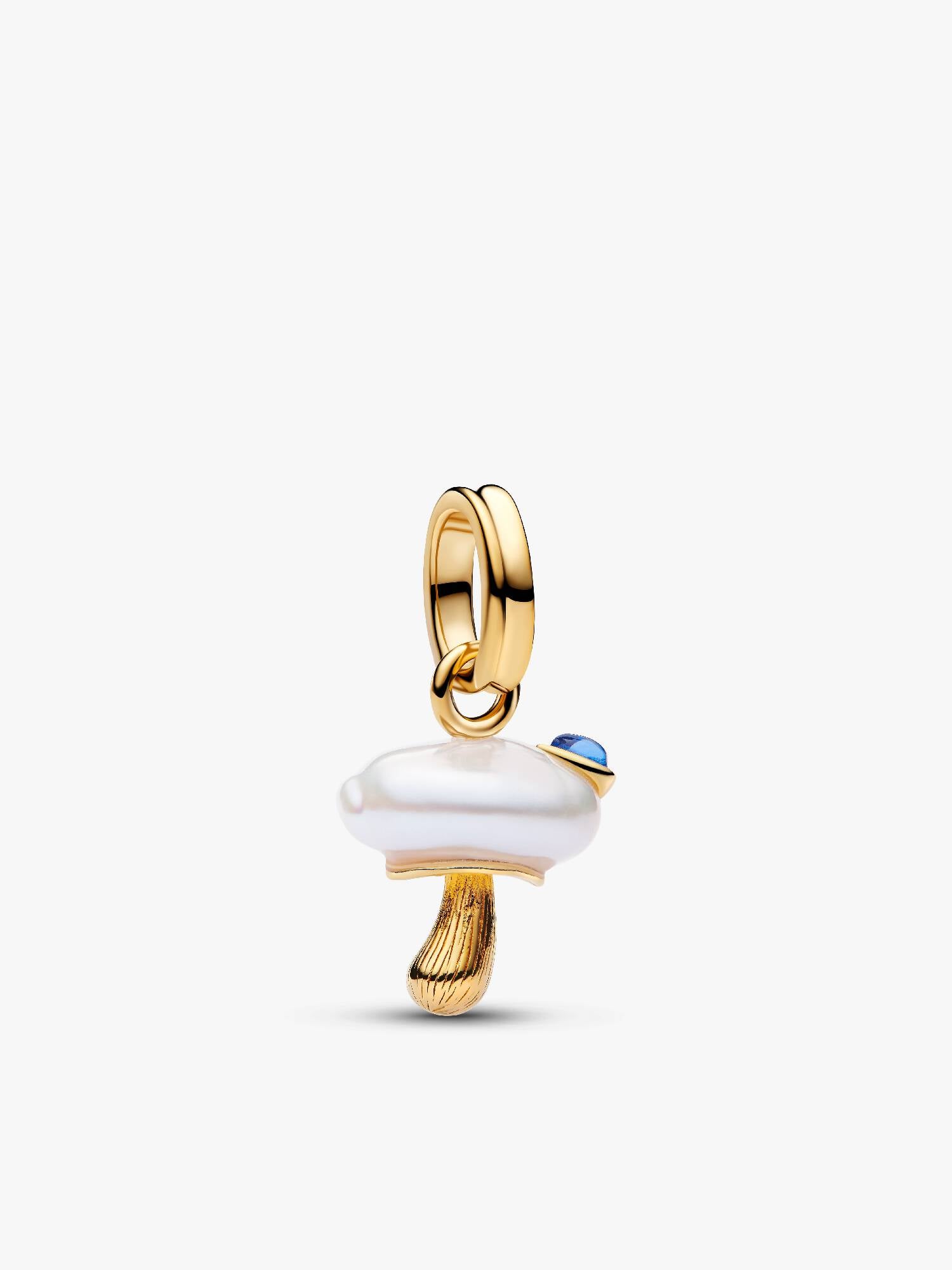 Charm Pendant Champignon et Perle de Culture d’Eau Douce Traitée Baroque Doré