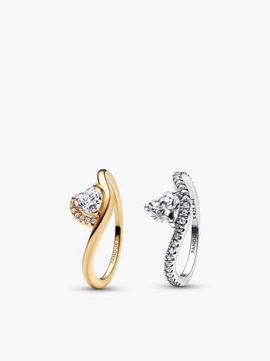 Ensemble de Bagues Cœurs Ondulées Argent Massif & Métal doré à l'Or 14 carats
