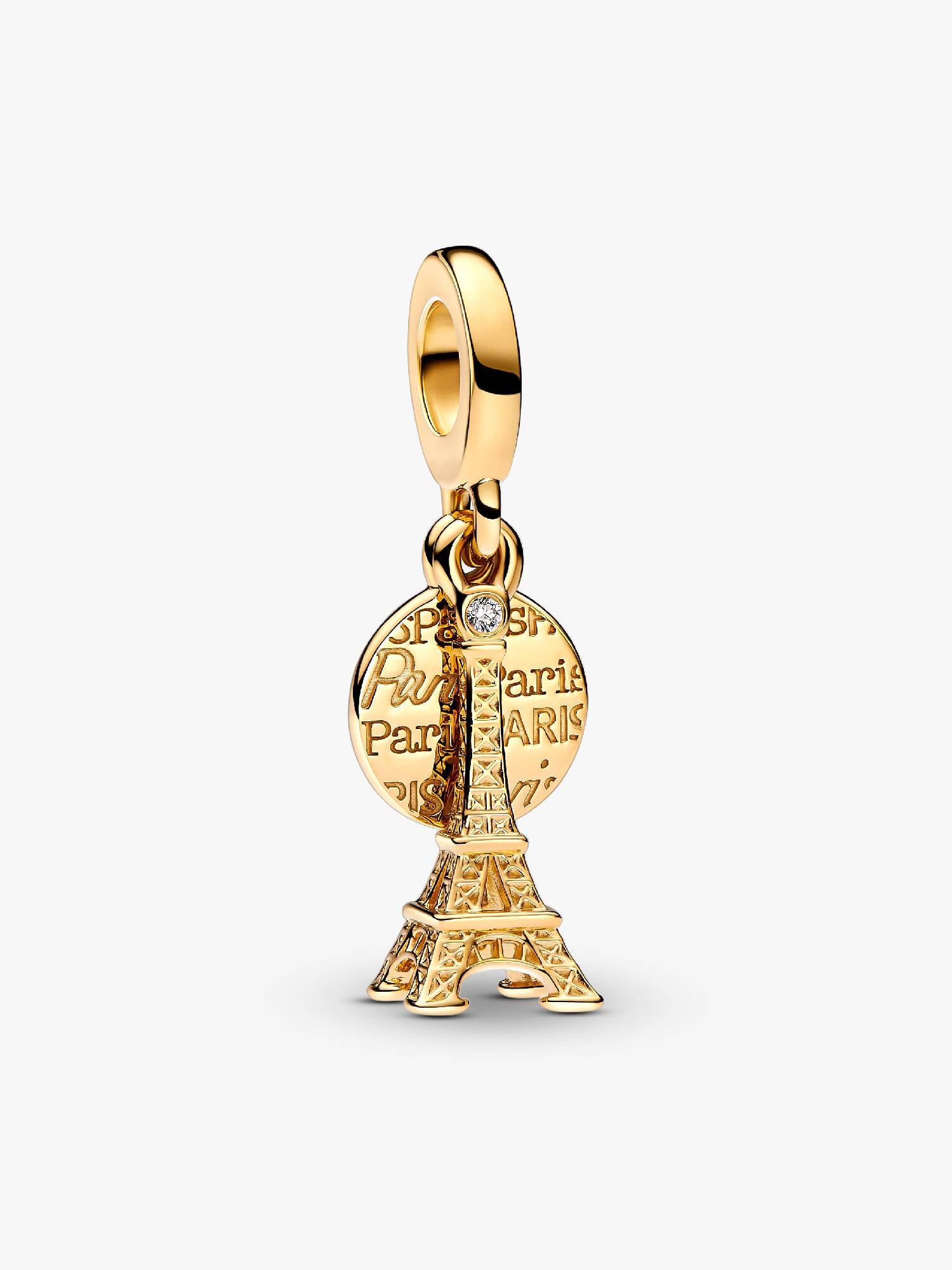 Charm Pendant Double Gravable Diamant de Synthèse Tour Eiffel de Paris