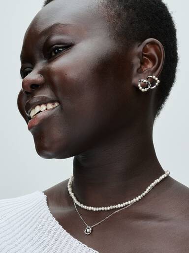Collier Cercle Pavé de Forme Organique & Perle de Culture d'Eau Douce Traitée