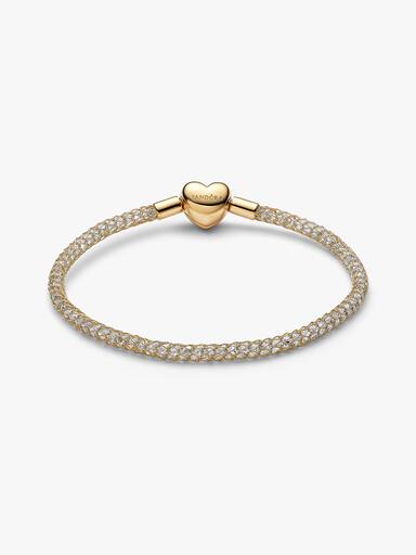 Bracelet Maille Tissée Scintillant Fermoir Cœur Doré