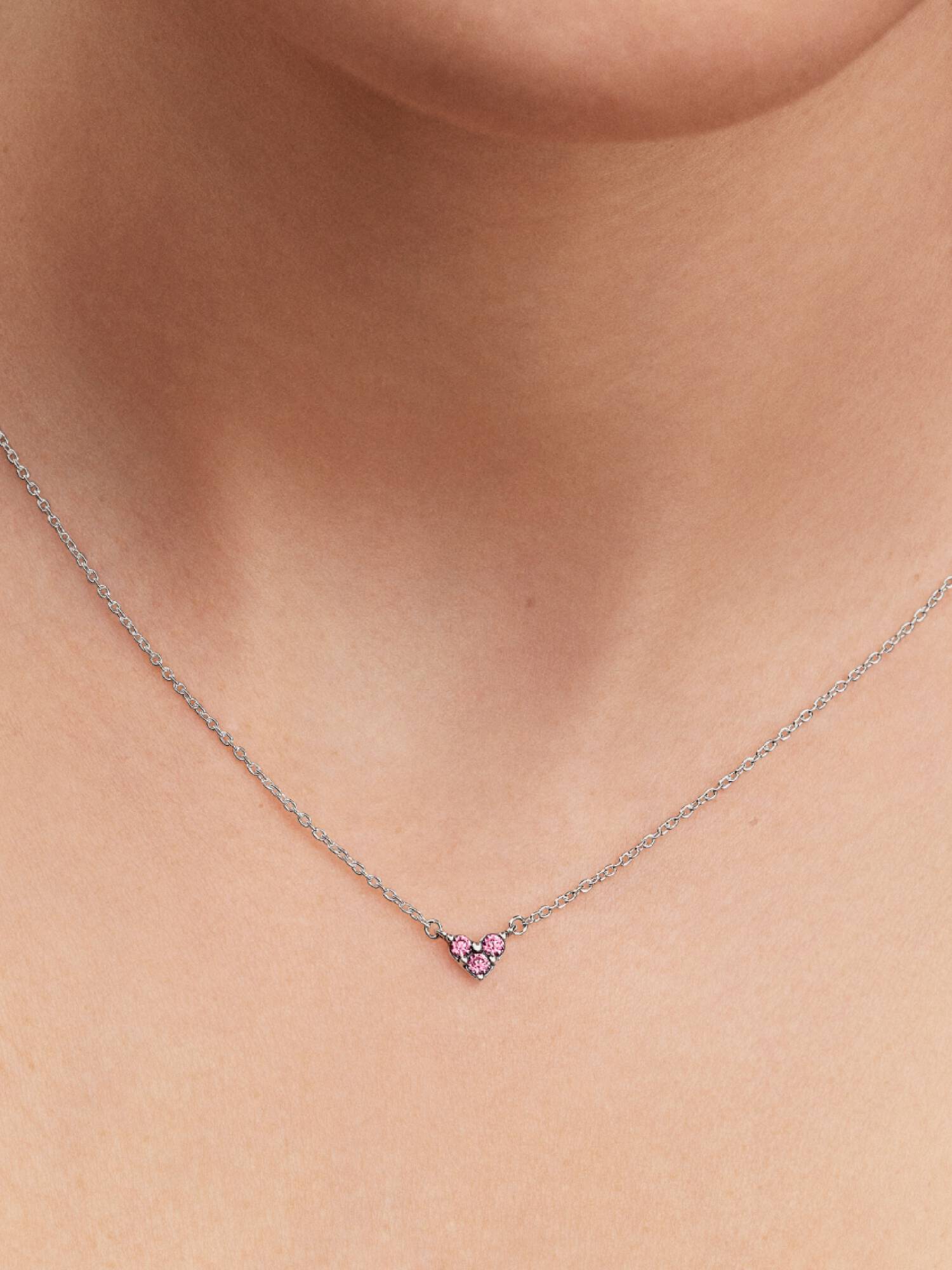 Collier Cœur Trio de Pierres Roses