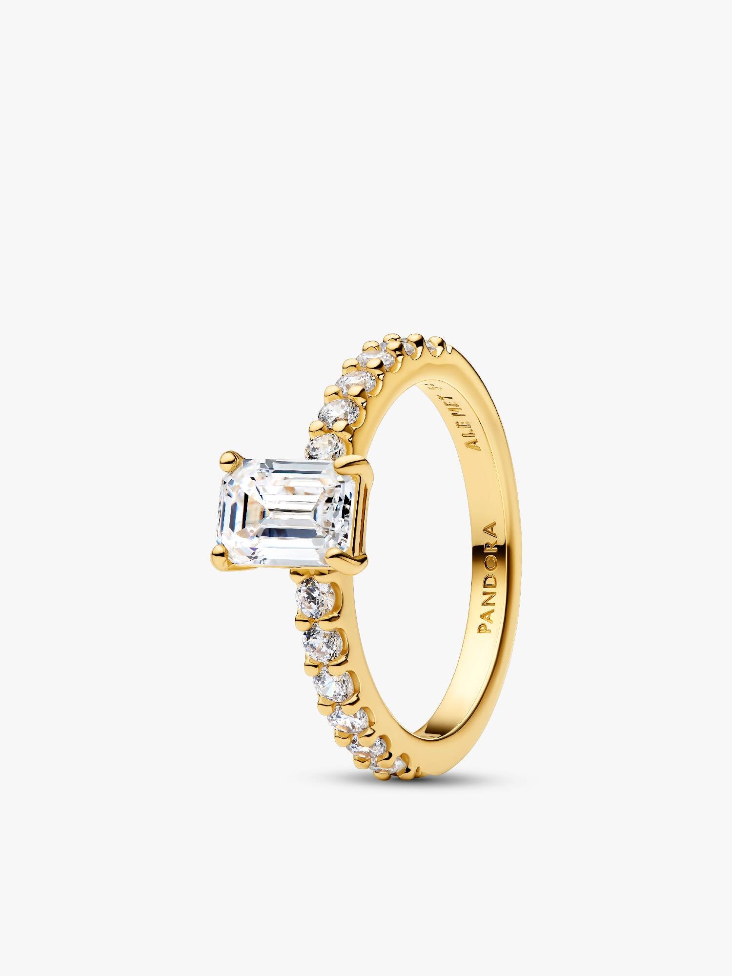 Bague Halo Rectangulaire Scintillant Dorée