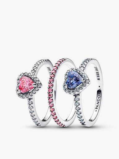 Coffret de Bagues Cœurs Surélevés & Éclat Rose Infini