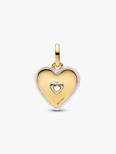 Charm Médaillon Cœur Blanc Rayonnant Doré