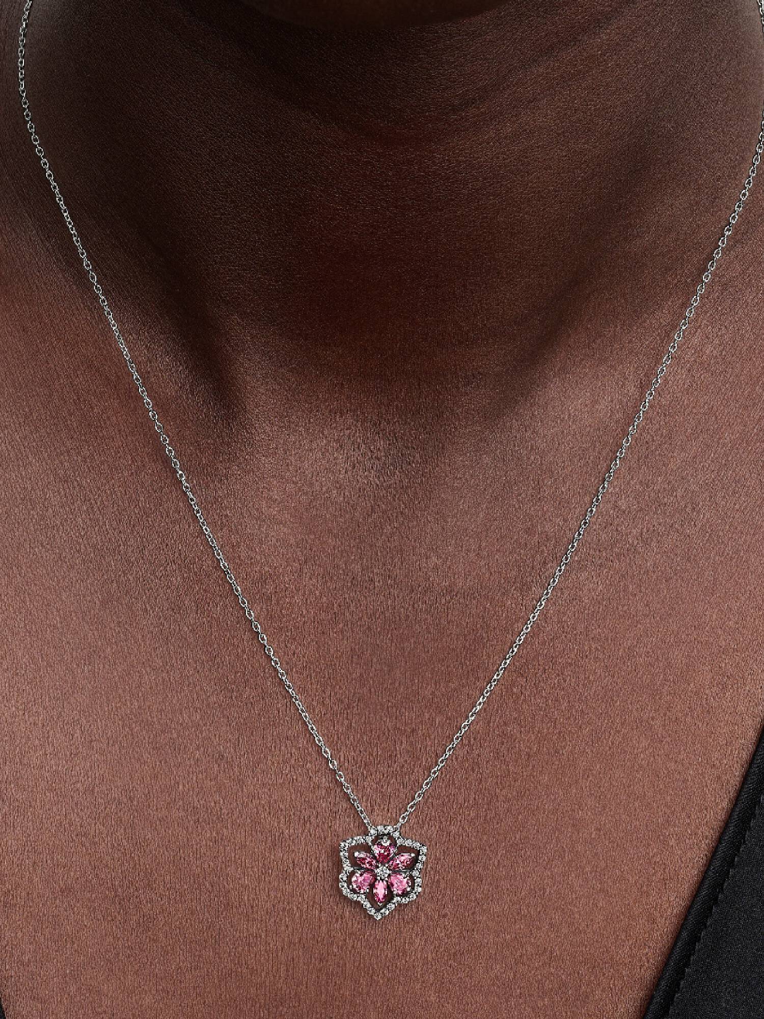 Collier avec Pendentif Fleur Rose Herbier Scintillant