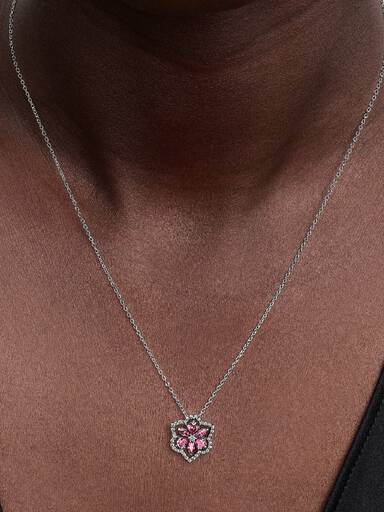 Collier avec Pendentif Fleur Rose Herbier Scintillant