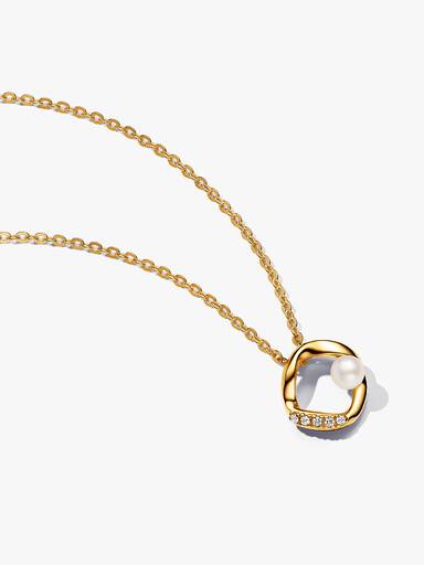 Collier Cercle Pavé de Forme Organique & Perle de Culture d'Eau Douce Traitée