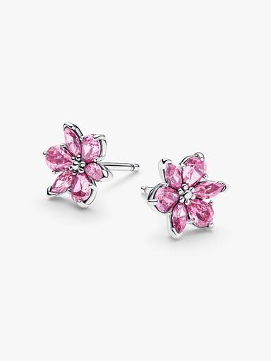 Clous d’Oreilles Fleur Rose Herbier Scintillant