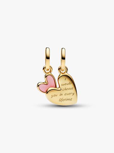 Charm Pendant Séparable Mère et Fille Rose Doré