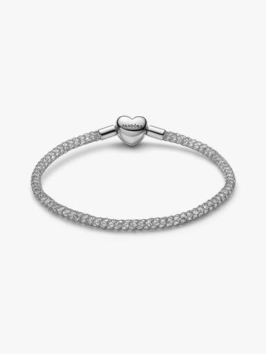 Bracelet Maille Tissée Scintillant Fermoir Cœur