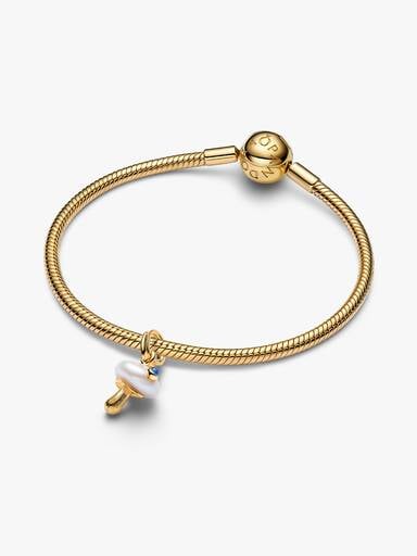 Charm Pendant Champignon et Perle de Culture d’Eau Douce Traitée Baroque Doré