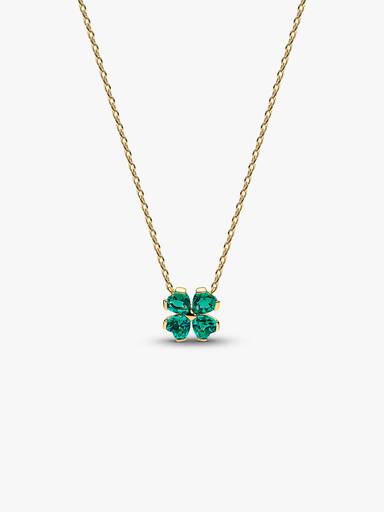 Collier avec Pendentif Trèfle à Quatre Feuilles Vertes Doré
