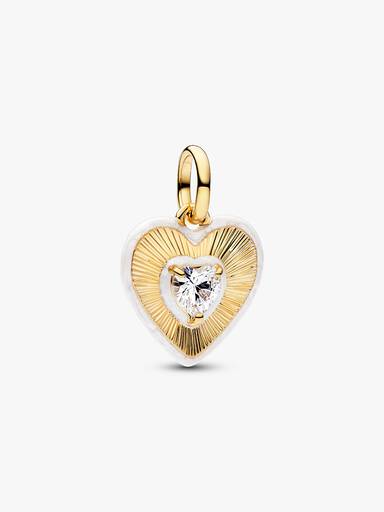 Charm Médaillon Cœur Blanc Rayonnant Doré